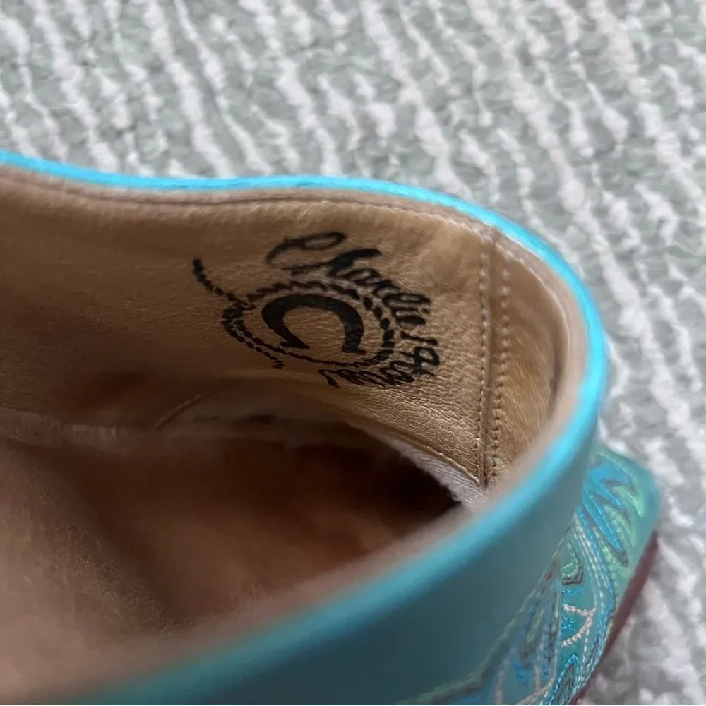 Charlie 1 Horse Teal slip on mules size 6B - Picture 8 of 10
